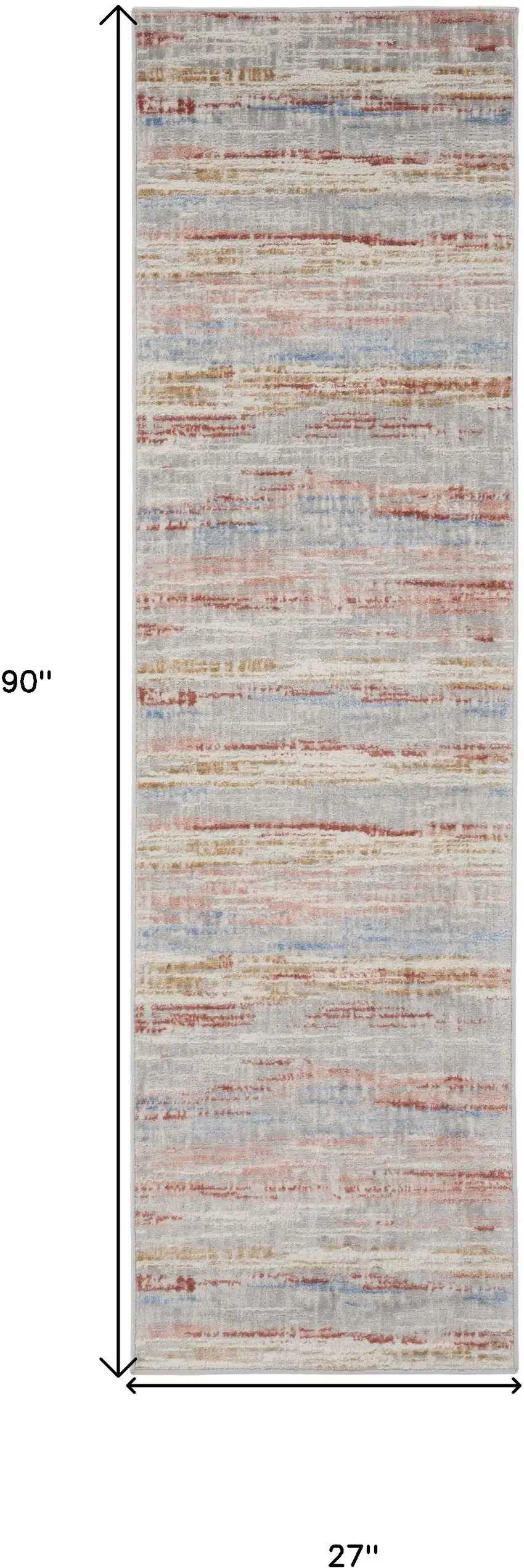 8' Ivory Red and Blue Abstract Non Skid Runner Rug Photo 3