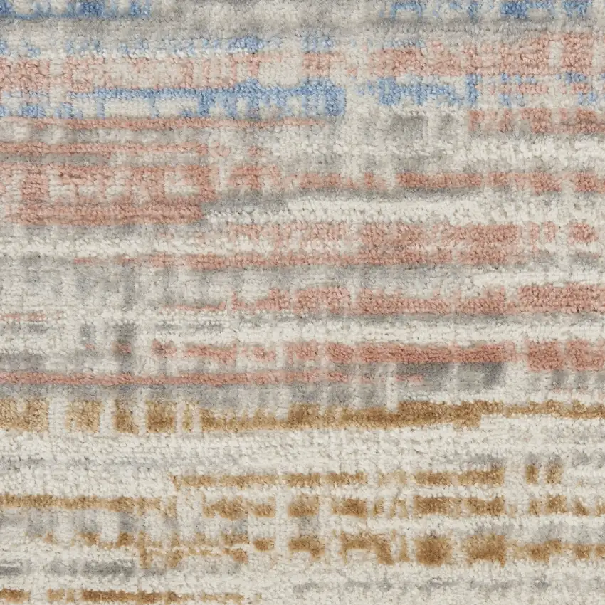 8' Ivory Red and Blue Abstract Non Skid Runner Rug Photo 8