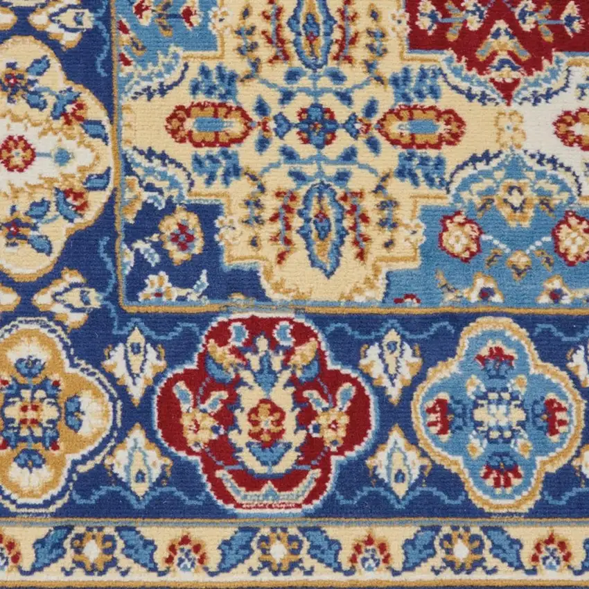 6' Ivory Red and Blue Ogee Distressed Non Skid Runner Rug Photo 3