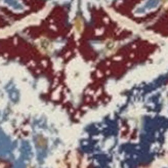 4' Ivory Red and Blue Ogee Distressed Round Rug Photo 3