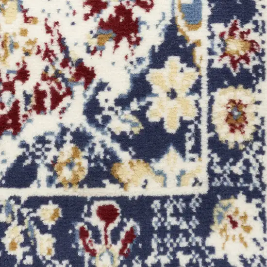 12' Ivory Red and Blue Ogee Distressed Runner Rug Photo 4