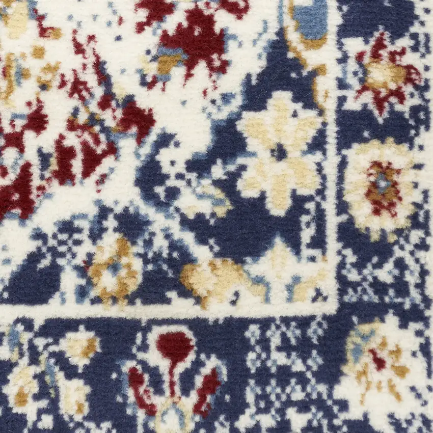 12' Ivory Red and Blue Ogee Distressed Runner Rug Photo 4