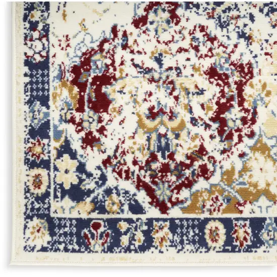 6' Ivory Red and Blue Ogee Distressed Runner Rug Photo 7