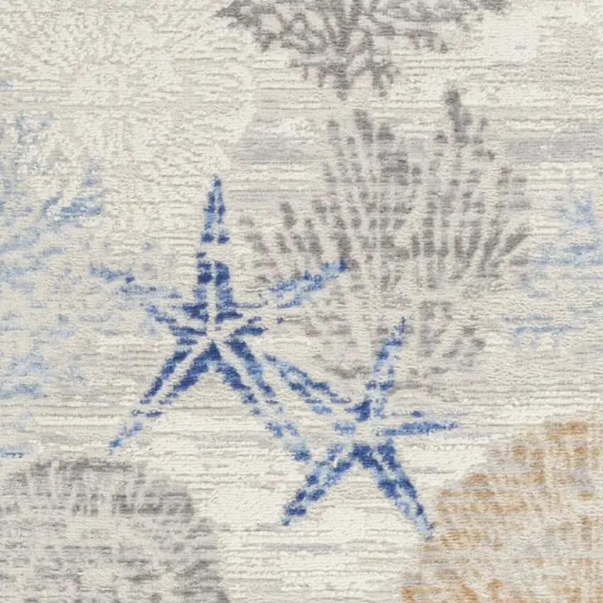 8' Ivory Red and Blue Oriental Distressed Non Skid Runner Rug Photo 6