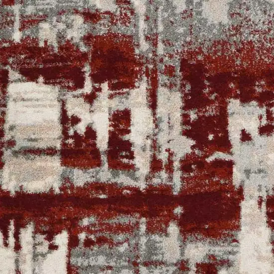8' Ivory Red and Gray Abstract Non Skid Runner Rug Photo 5