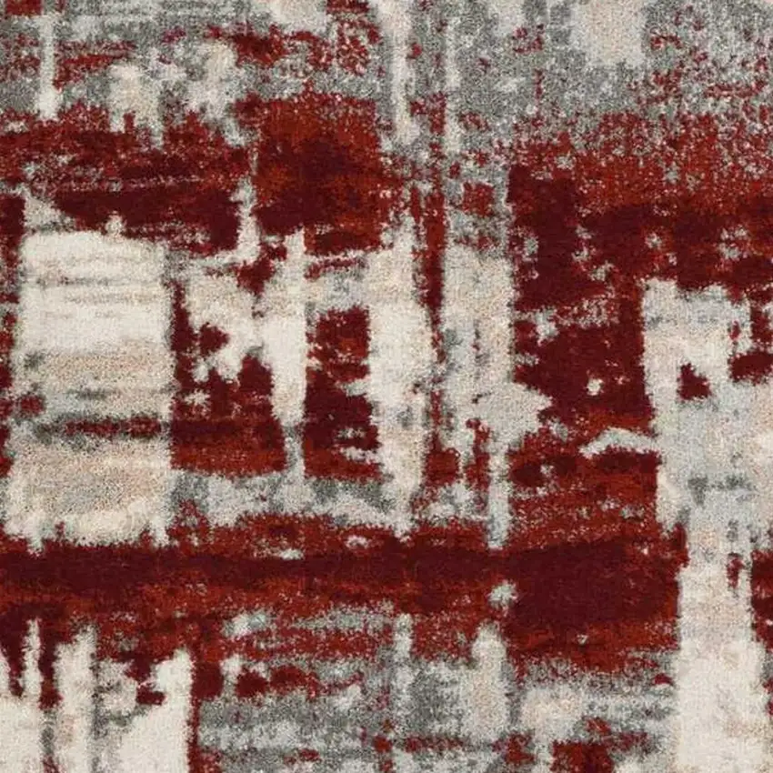 8' Ivory Red and Gray Abstract Non Skid Runner Rug Photo 5