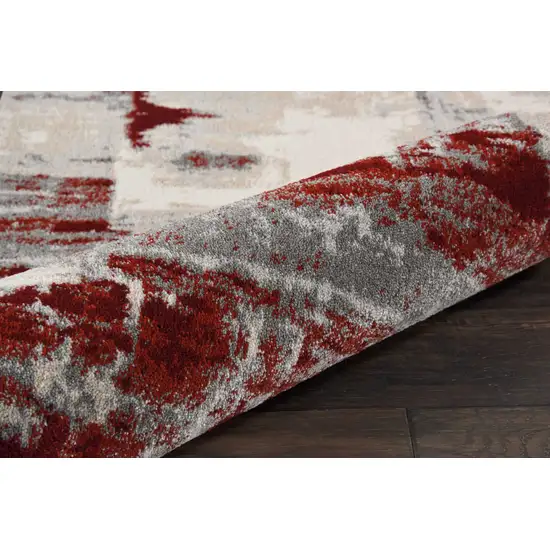 8' Ivory Red and Gray Abstract Non Skid Runner Rug Photo 7