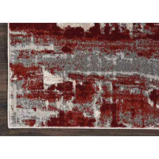 8' Ivory Red and Gray Abstract Non Skid Runner Rug Photo 9