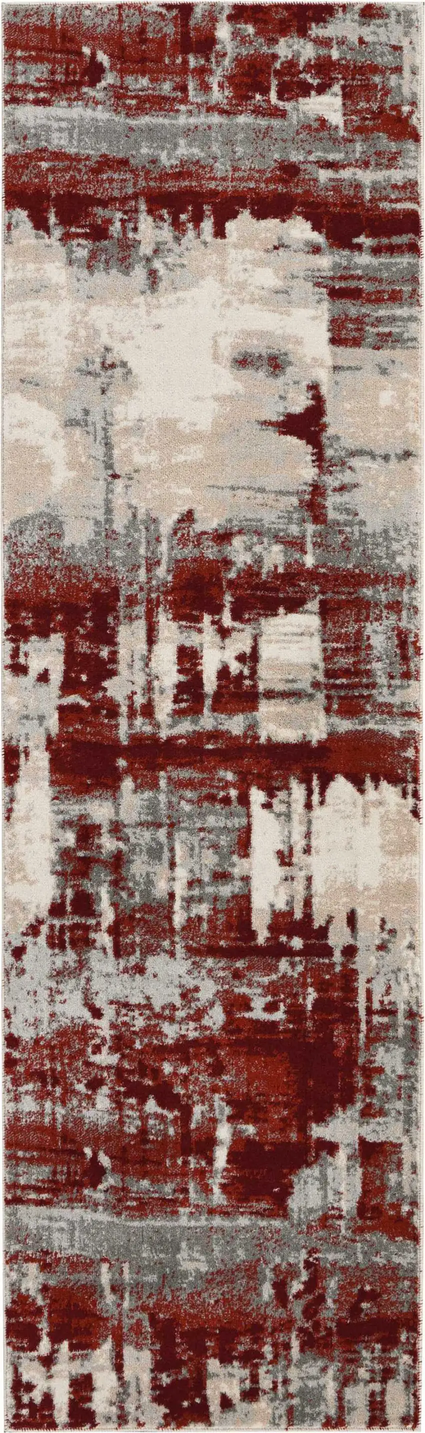 8' Ivory Red and Gray Abstract Non Skid Runner Rug Photo 2