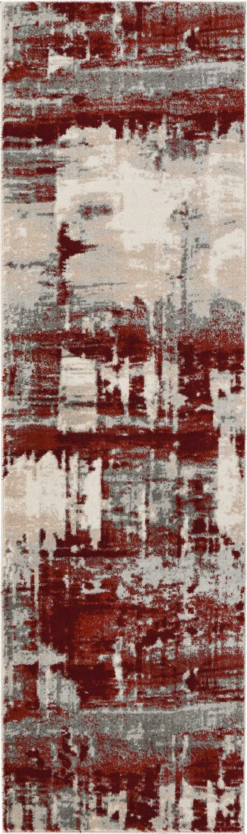 8' Ivory Red and Gray Abstract Non Skid Runner Rug Photo 7