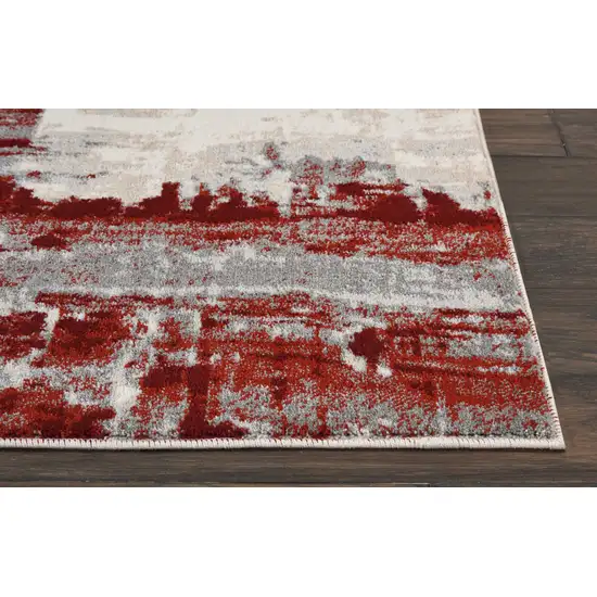 8' Ivory Red and Gray Abstract Non Skid Runner Rug Photo 8
