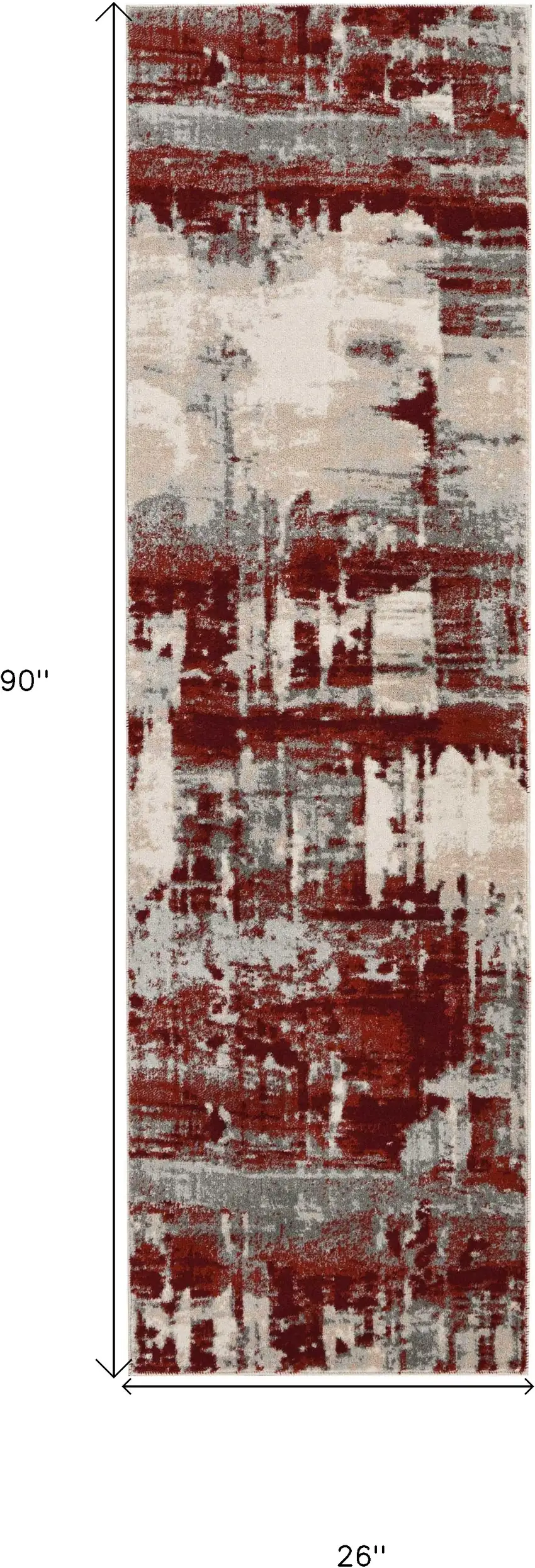 8' Ivory Red and Gray Abstract Non Skid Runner Rug Photo 3