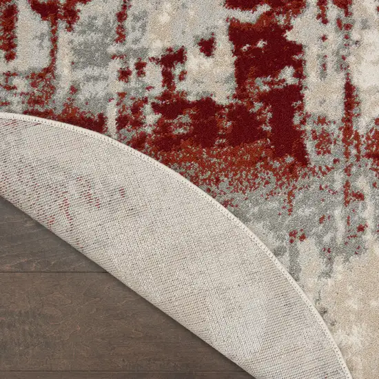4' Ivory Red and Gray Abstract Round Rug Photo 8