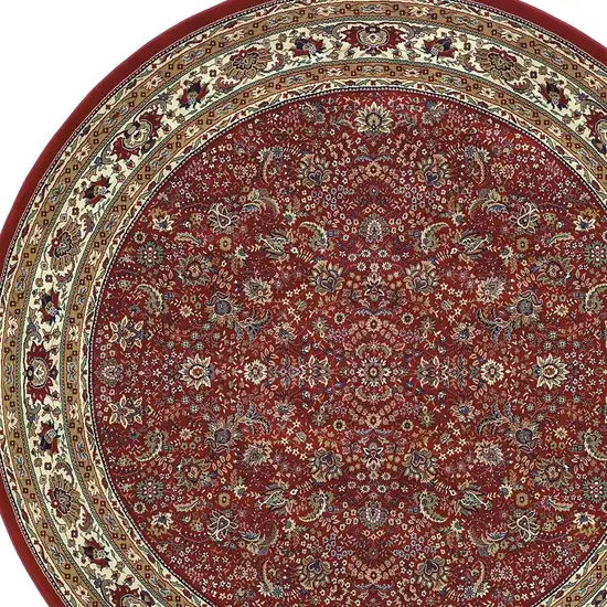 6' Ivory Red and Light Brown Oriental Round Rug Photo 4