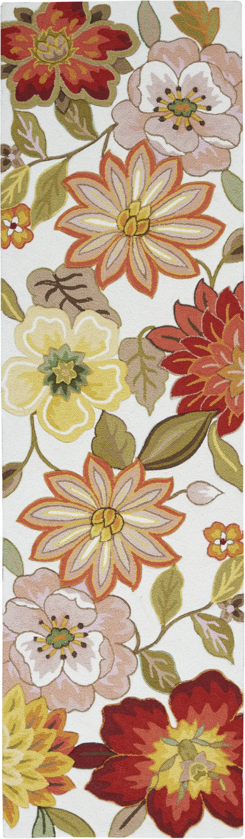 8' Ivory Red and Orange Botanical Leaves Runner Rug Photo 2