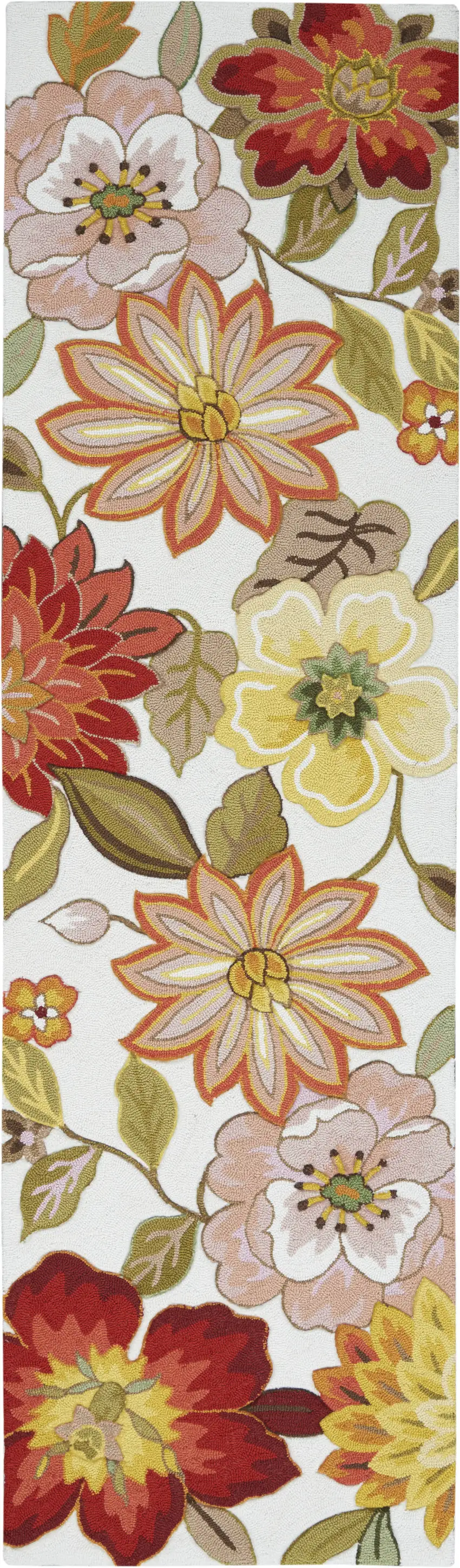 8' Ivory Red and Orange Botanical Leaves Runner Rug Photo 5
