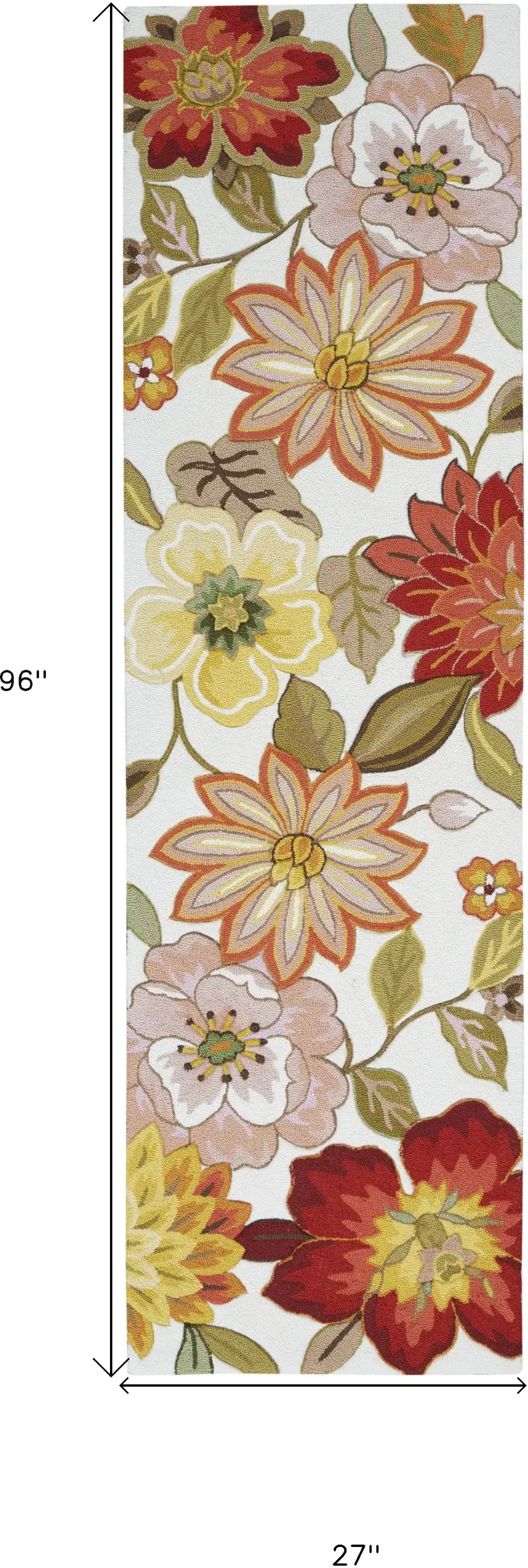 8' Ivory Red and Orange Botanical Leaves Runner Rug Photo 3
