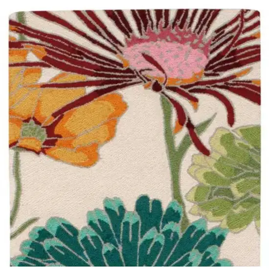 8' Ivory Red and Orange Floral Hand Carved Handmade Runner Rug Photo 4