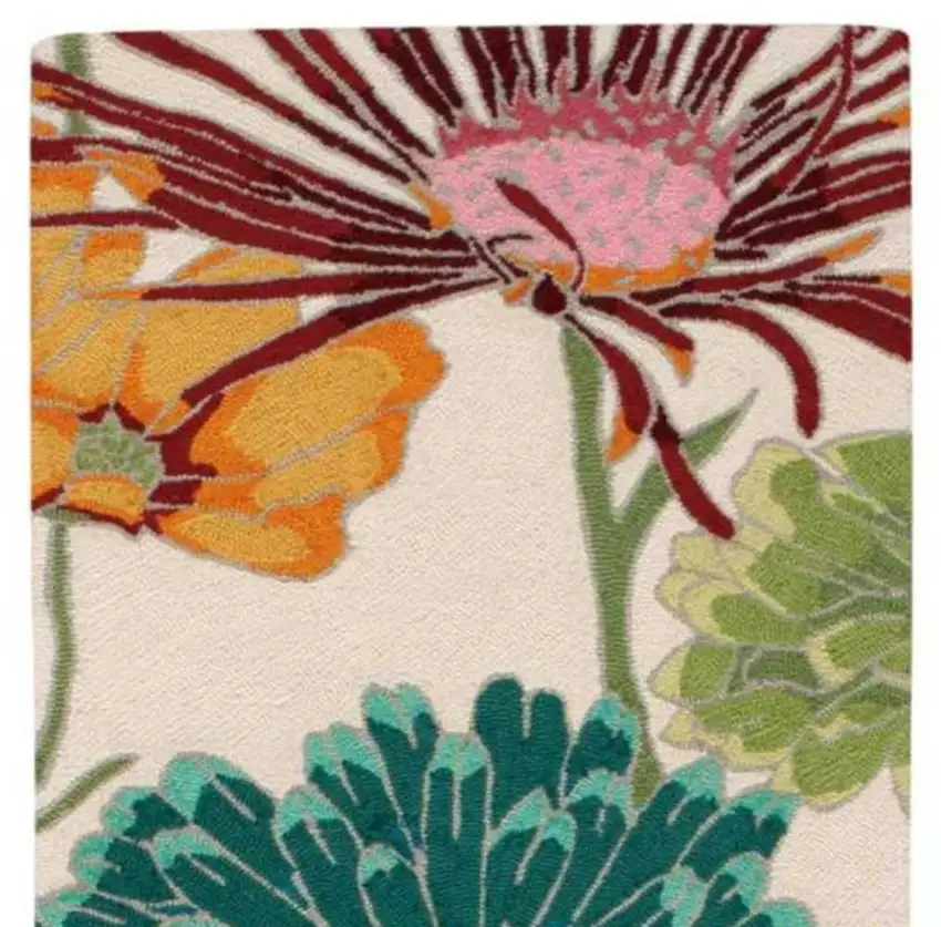 8' Ivory Red and Orange Floral Hand Carved Handmade Runner Rug Photo 4