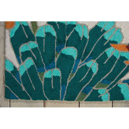 8' Ivory Red and Orange Floral Hand Carved Handmade Runner Rug Photo 7