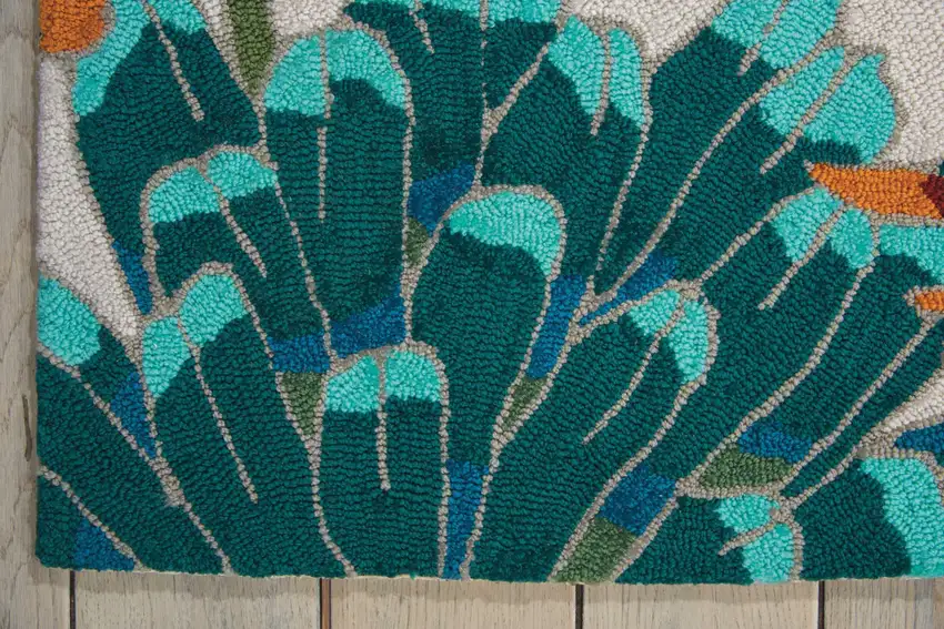 8' Ivory Red and Orange Floral Hand Carved Handmade Runner Rug Photo 7