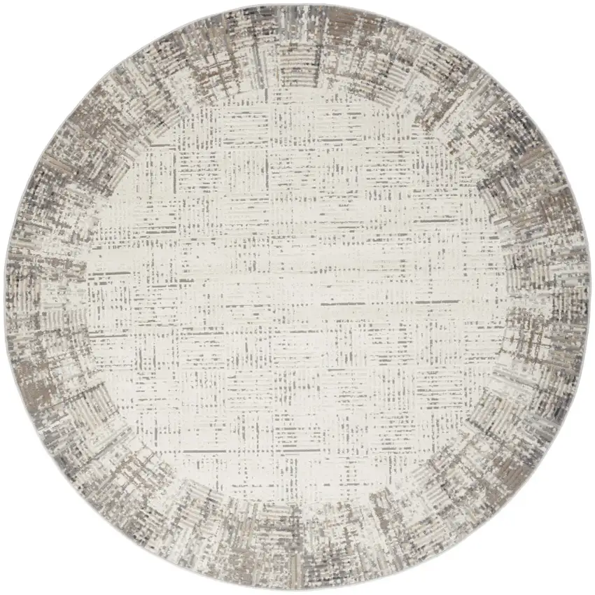8' Ivory Round Abstract Power Loom Area Rug Photo 1
