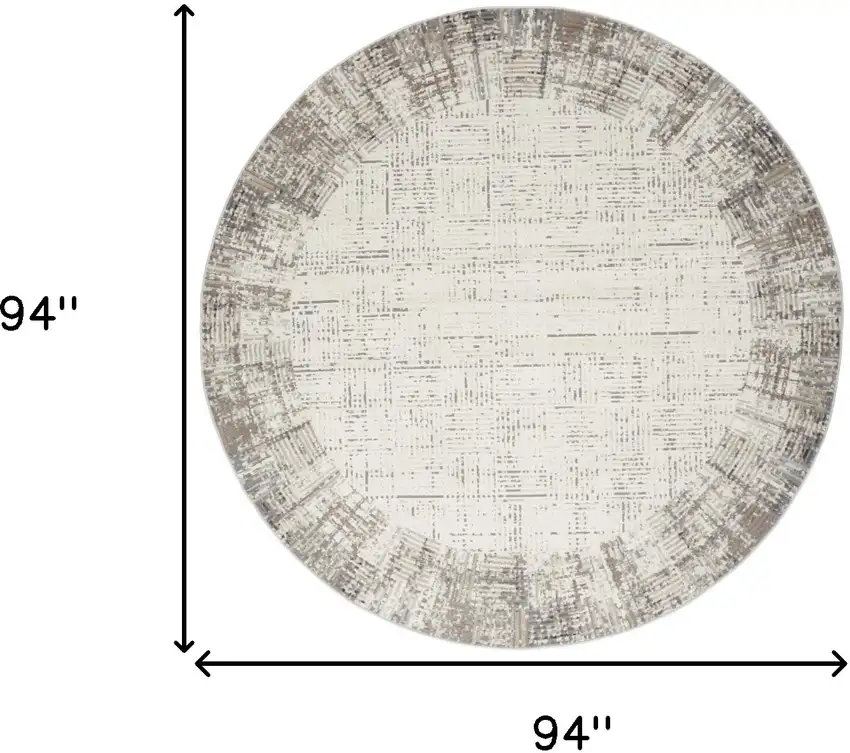8' Ivory Round Abstract Power Loom Area Rug Photo 6