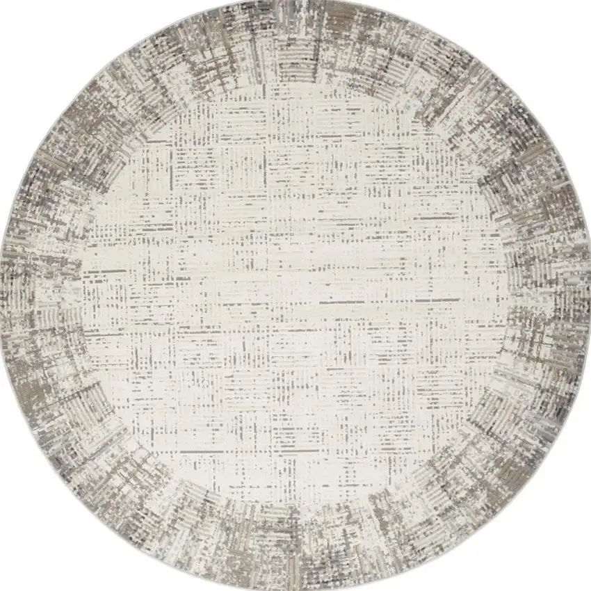 8' Ivory Round Abstract Power Loom Area Rug Photo 3