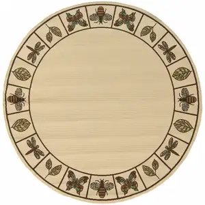 Photo of 8' Ivory Round Abstract Stain Resistant Indoor Outdoor Area Rug