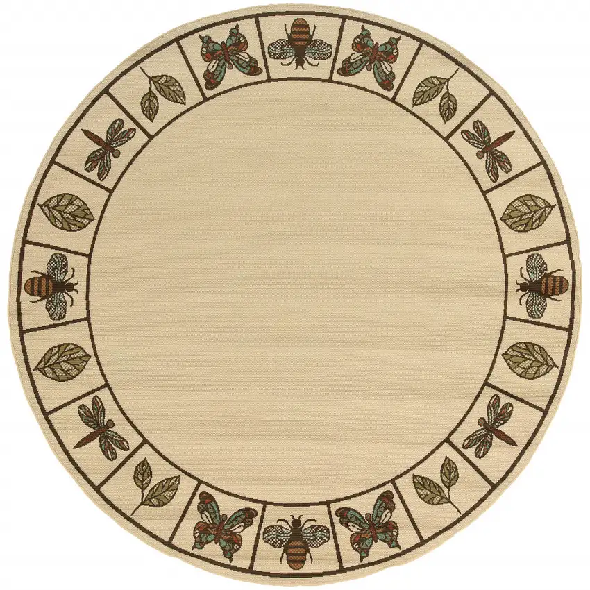 8' Ivory Round Abstract Stain Resistant Indoor Outdoor Area Rug Photo 2