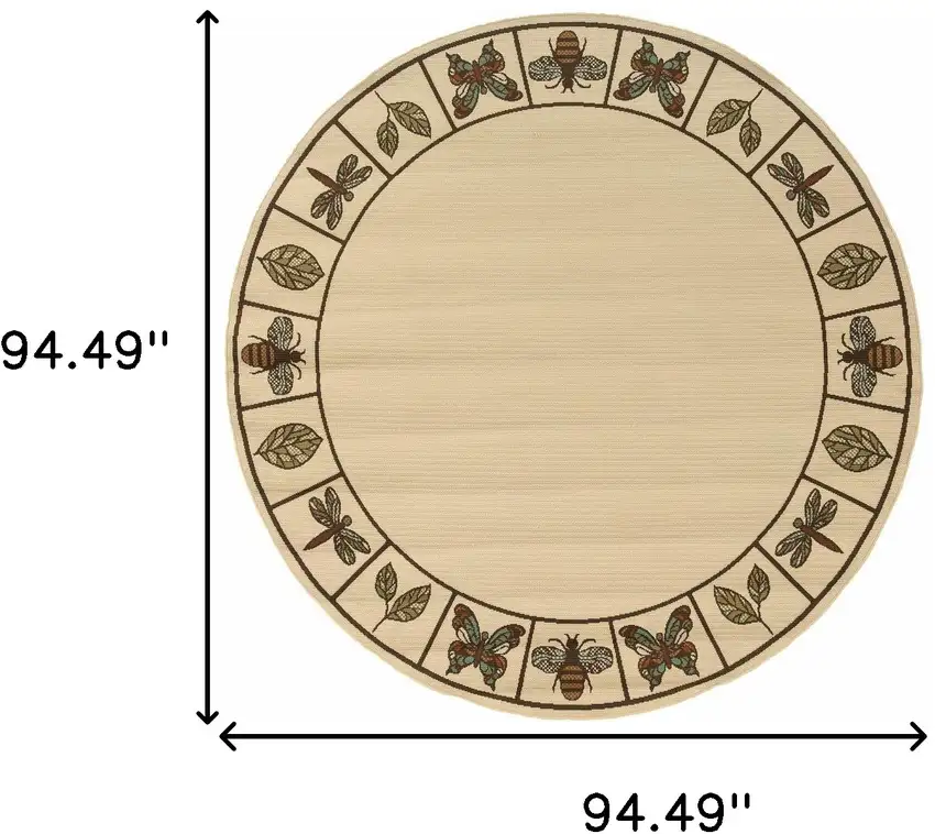 8' Ivory Round Abstract Stain Resistant Indoor Outdoor Area Rug Photo 4