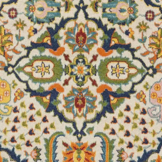 8' Ivory Round Floral Power Loom Area Rug Photo 3