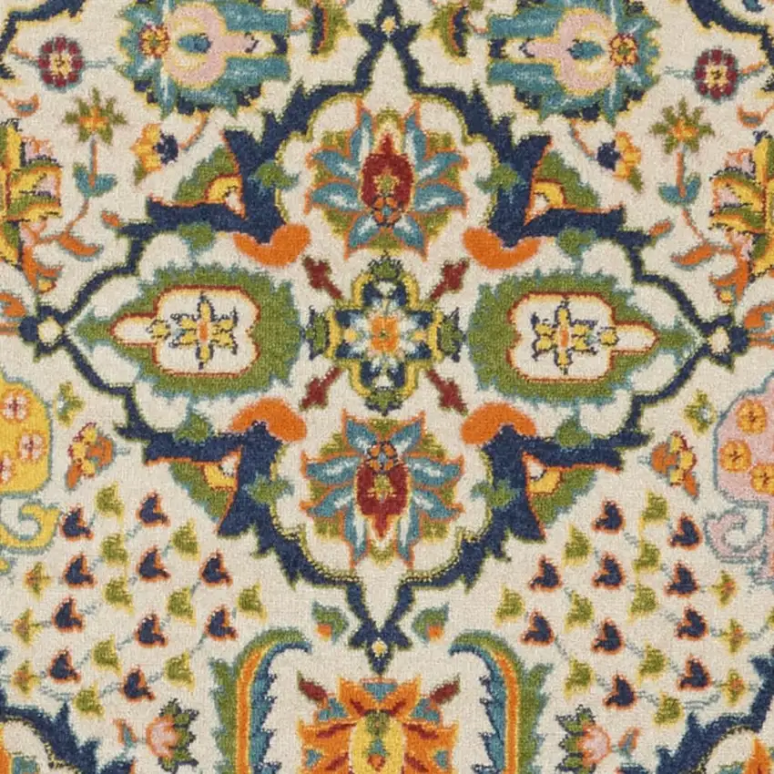 8' Ivory Round Floral Power Loom Area Rug Photo 3