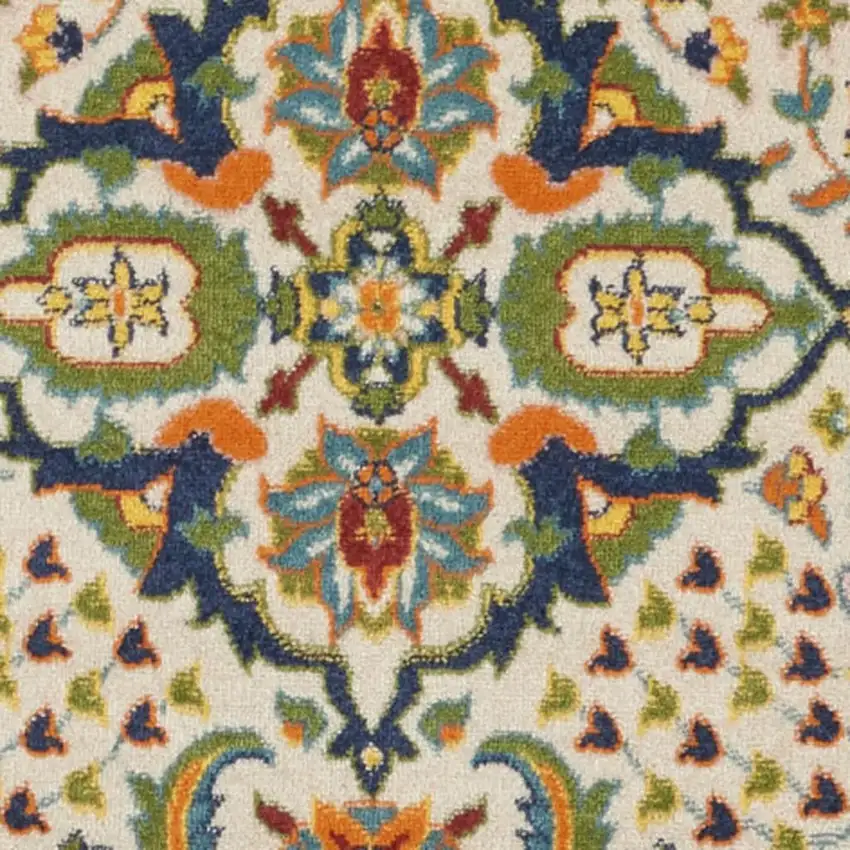 8' Ivory Round Floral Power Loom Area Rug Photo 1