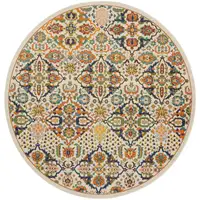 Photo of 8' Ivory Round Floral Power Loom Area Rug