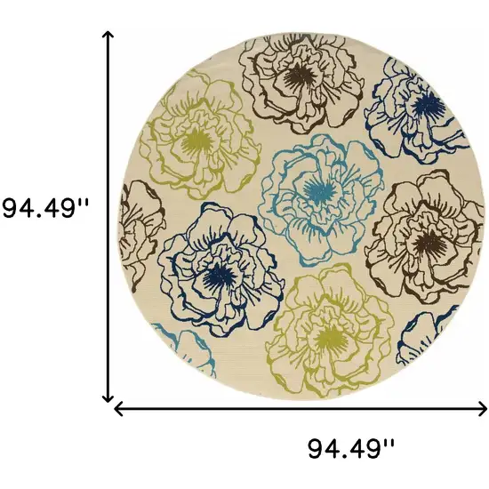 8' Ivory Round Floral Stain Resistant Indoor Outdoor Area Rug Photo 4