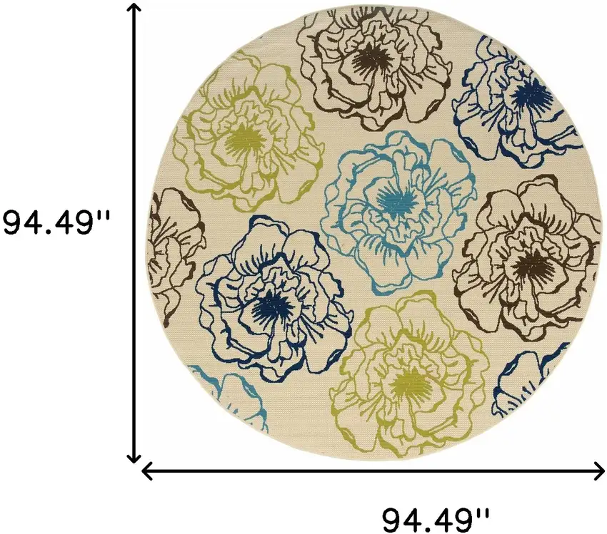 8' Ivory Round Floral Stain Resistant Indoor Outdoor Area Rug Photo 4
