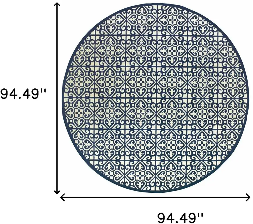 8' Ivory Round Geometric Stain Resistant Indoor Outdoor Area Rug Photo 4