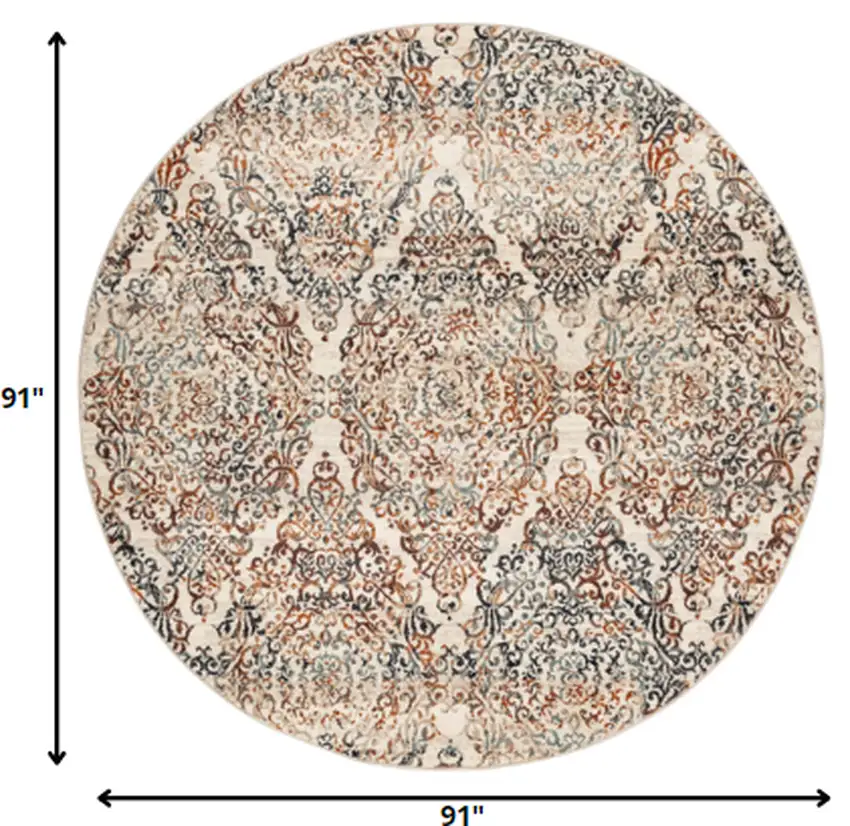 8' Ivory Round Oriental Dhurrie Area Rug Photo 5