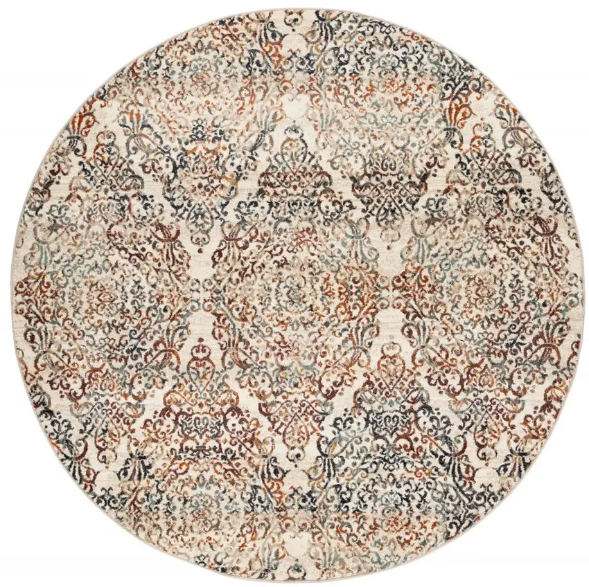 8' Ivory Round Oriental Dhurrie Area Rug Photo 4