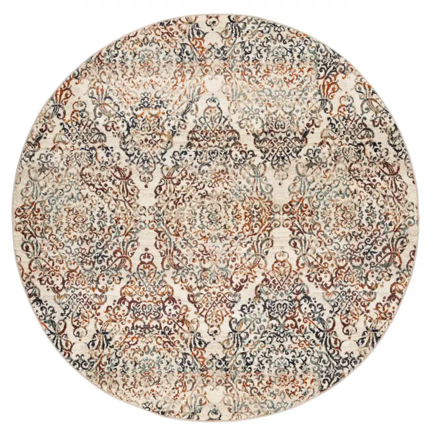 8' Ivory Round Oriental Dhurrie Area Rug Photo 1