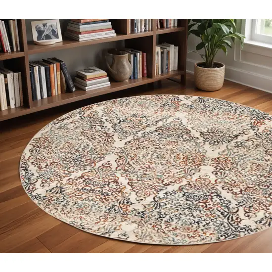 8' Ivory Round Oriental Area Rug Photo 1