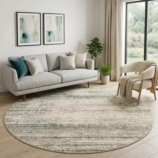 8' Ivory And Gray Abstract Round Rug Photo 1