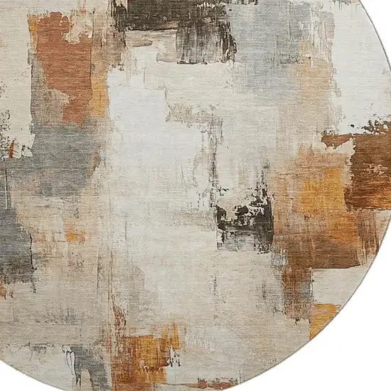 8' Ivory Rust And Beige Abstract Washable Round Rug With UV Protection Photo 3