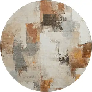 Photo of 8' Ivory Rust And Beige Abstract Washable Round Rug With UV Protection