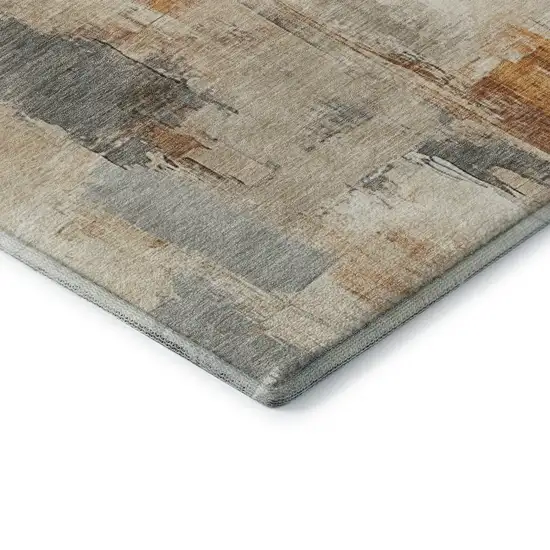 8' Ivory Rust And Beige Abstract Washable Round Rug With UV Protection Photo 7