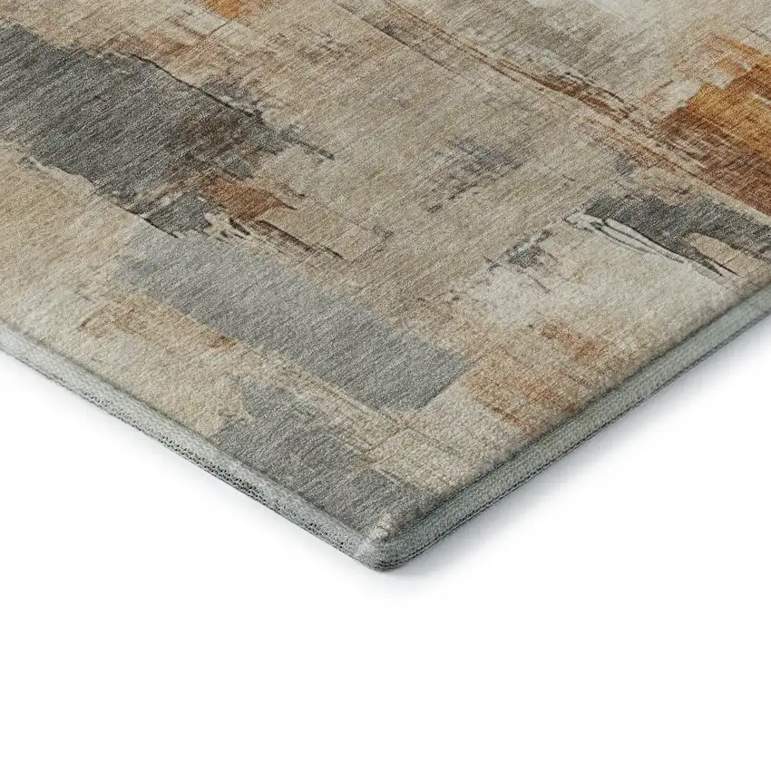 8' Ivory Rust And Beige Abstract Washable Round Rug With UV Protection Photo 7