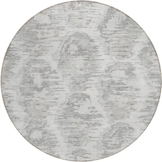 8' Ivory Silver And Taupe Round Abstract Washable Indoor Outdoor Area Rug Photo 1