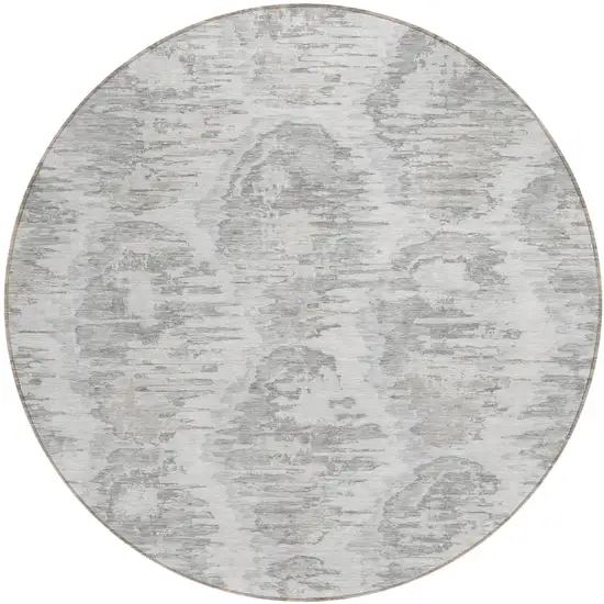 8' Ivory Silver And Taupe Round Abstract Washable Indoor Outdoor Area Rug Photo 1