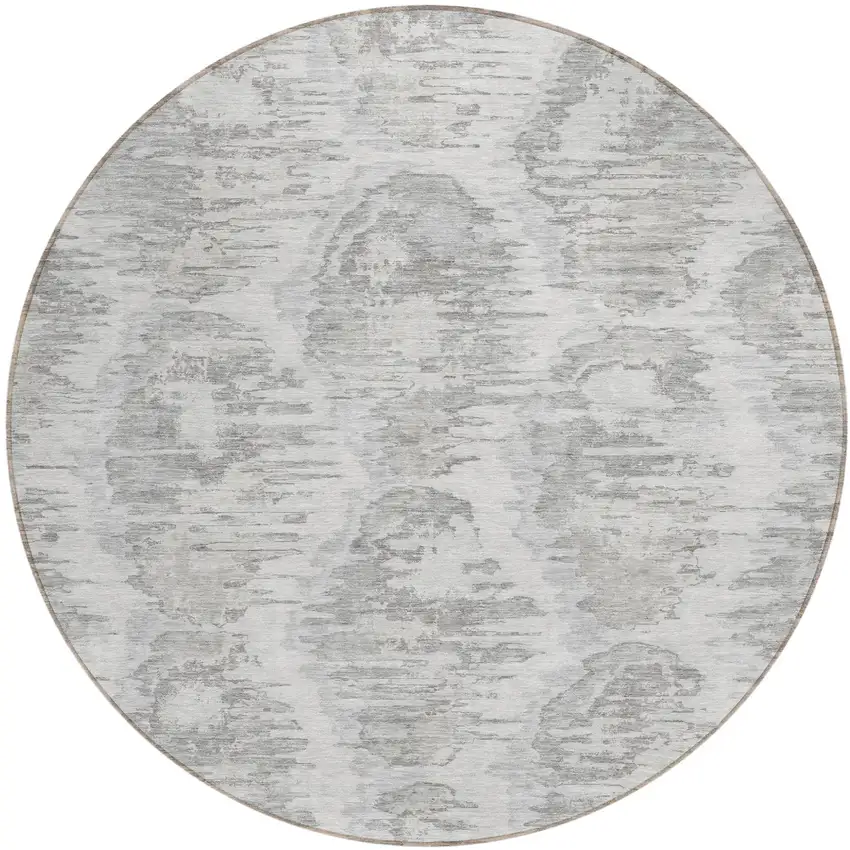 8' Ivory Silver And Taupe Round Abstract Washable Indoor Outdoor Area Rug Photo 1